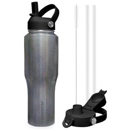 SENDESTAR 40oz Stainless Steel Water Bottle(Cold for 48 Hrs, Hot for 24 Hrs),Double Wall Vacuum Insulated Bottle with Straw Lid, Spout Lid and Flex Cap, Fit in Any Car Cup Holder TXIN-40-Laser Grey