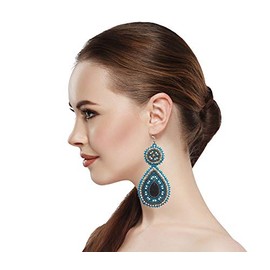 Handmade Glass Seed Beaded Teardrop Earrings (Blue Gray)