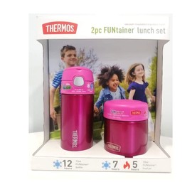 Thermos FUNtainer Lunch Set Bottle and Food Jar for Kids BPA Free Dishwasher Safe, 2 PC (Pink, 2 PC Set)