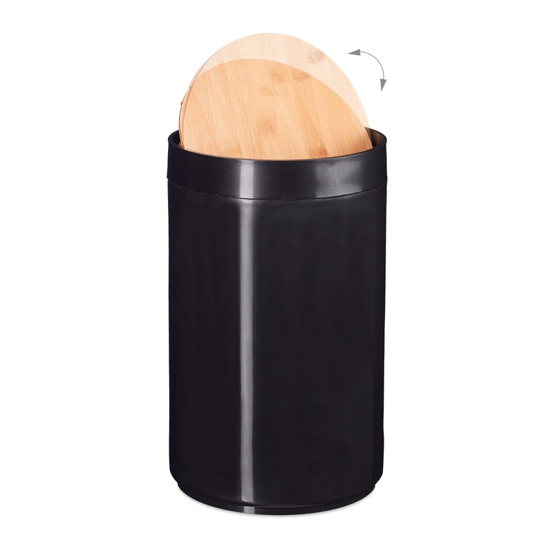Relaxdays Cosmetic Bin, Bamboo Swing Lid, Modern Bathroom Bin, Plastic,