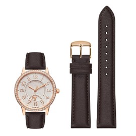 Afany Leather Watch Band 22mm for Men and Women, Quick Release Watch Strap, Dark Brown Replacement Watchband, Rose Gold Polished Pin Buckle