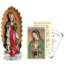Lady Of Guadalupe Statue with Our Lady Of Guadalupe Prayer Card, The Lord's Prayer Card | 6.5 inch Our Lady Of Guadalupe Statue for Home Decor, Altar | La Virgen De Guadalupe Statue, Set of 3 Items