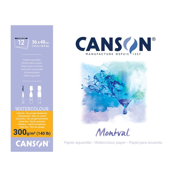 Canson 807-321 Monbal Watercolor Paper Pad, 14.2 x 18.9 inches (360 x 480 mm), Medium, 10.1 oz/yd2, 10