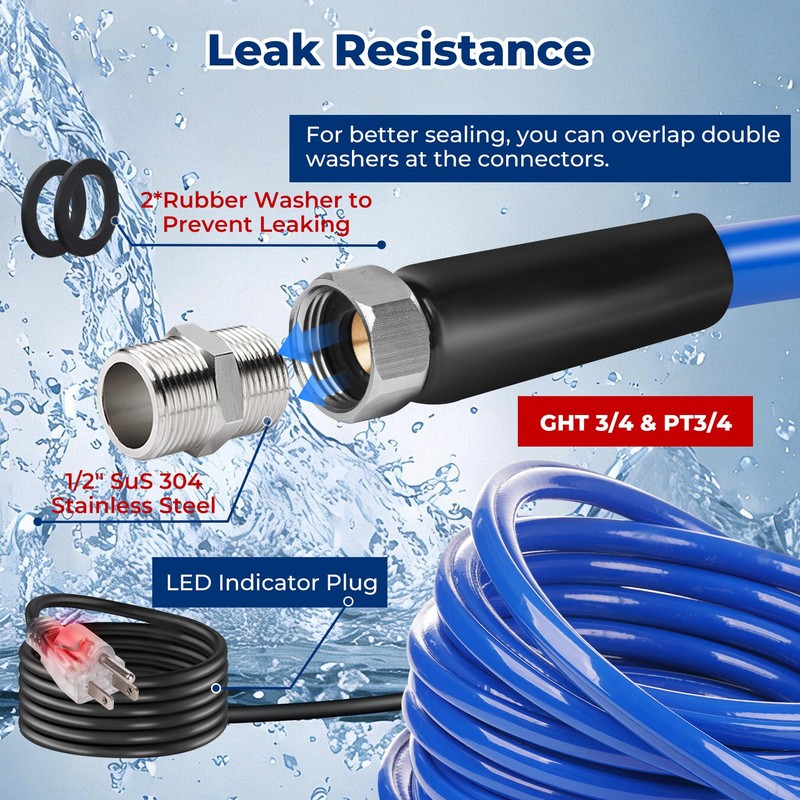 30FT,15FT, Heated Water Hose for RV,-45 ℉ Anti-freezing Heated Hose，Electrically