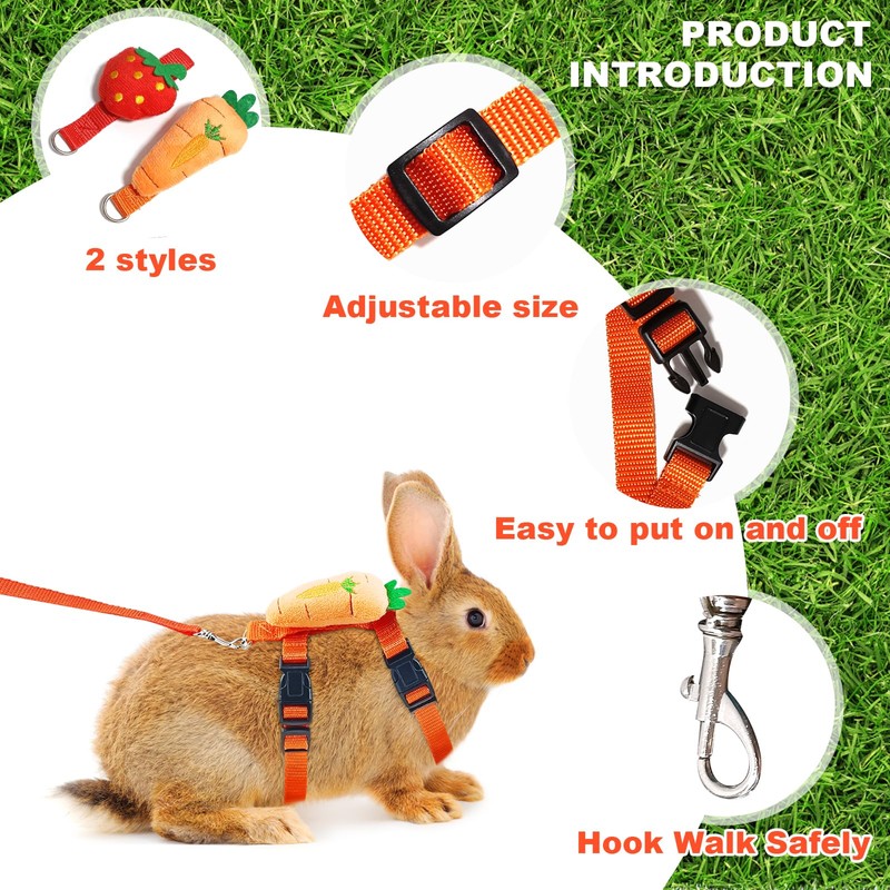 Bunny Harness and Leash for Rabbits,2 Pack Adjustable Bunny Harness,Cute