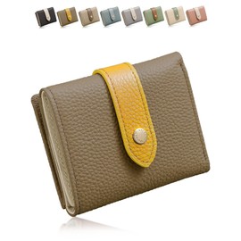 Annekor Mini Wallet, Genuine Leather, High Visibility, Bi-Color, Tri-Fold Wallet, Women's, Mini Wallet, Small, Skimming, Foldable, Lightweight, Compact, Mitsuori Wallet (Encore), Taupe × Mustard