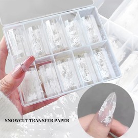 LBPEPAMZ 10Roll/Grid White Flowers Nail Foil Transfer Stickers 3D Holographic Nail Art Foils for Nail Art Design Starry Paper Floral Butterfly Nail Stickers Lace Petals Rose Nail Decals Wraps Foils