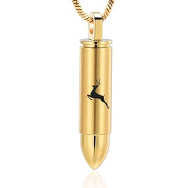 Yinplsmemory Cremation Jewelry Deer Bullet Pendant Urn Necklace for Ashes Keepsake Memorial Jewelry for Ashes for Men (Gold)