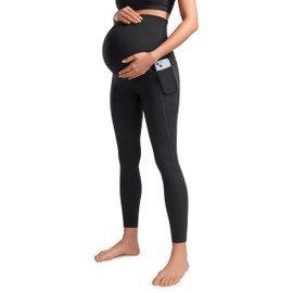 CRZ YOGA Womens Butterluxe Maternity Leggings with Pockets Over The Belly 25" - Workout Active Yoga Pregnancy Pants Soft Black Large