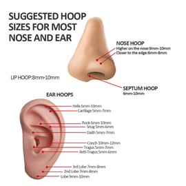 BOGKU Nose Rings Hoop G23 Titanium Nose Ring 16 Gauge 7mm Nose Hoop Septum Clicker Ring Pink Lip Rings 16g Cartilage Earring