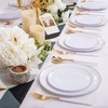 IOOOOO 150Pcs Gold Plastic Plates with Disposable Silverware,White Gold Dinnerware