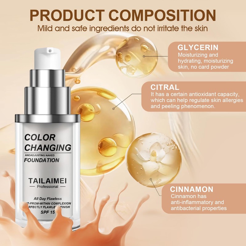Allony Foundation Colour Changing, 40 ml Colour Changing Foundation, Colour-Changing
