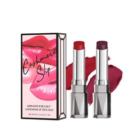 KRISTOFER BUCKLE Cashmere Slip® Longwear Lipstick Duo, 0.11 oz. (each) | Creamy, Richly Pigmented Lipstick That Delivers Bold Color for Up To 8 Hours | Dare/Obsessed