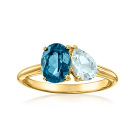 Ross-Simons 1.80 Carat London Blue Topaz and .60 Carat Aquamarine Toi Et Moi Ring in 18kt Gold Over Sterling. Size 9