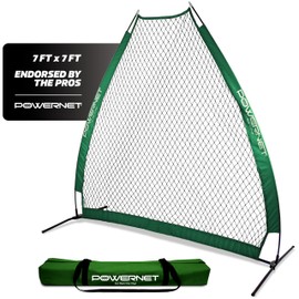 PowerNet Portable Baseball Practice Net for Pitching and Hitting, Outdoor Softball Training Equipment, Pop Up Batting Cage Net Coach Shield, 7 FT A-Frame Screen (Green)