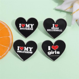 I Love M Boyfriend I Love My Girlfriend Enamel Pin Letter Lover Lapel Pin 6Pcs Heart Letter Brooches Girl Boy Badge Pins Set Friends Couple Metal Badges Valentine's Day Gift