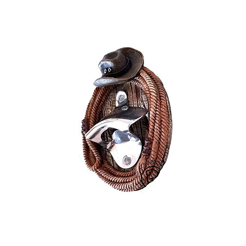 Westernlifestyle Bottle Opener, Wall Bottle Opener Lasso with Cowboy Hat