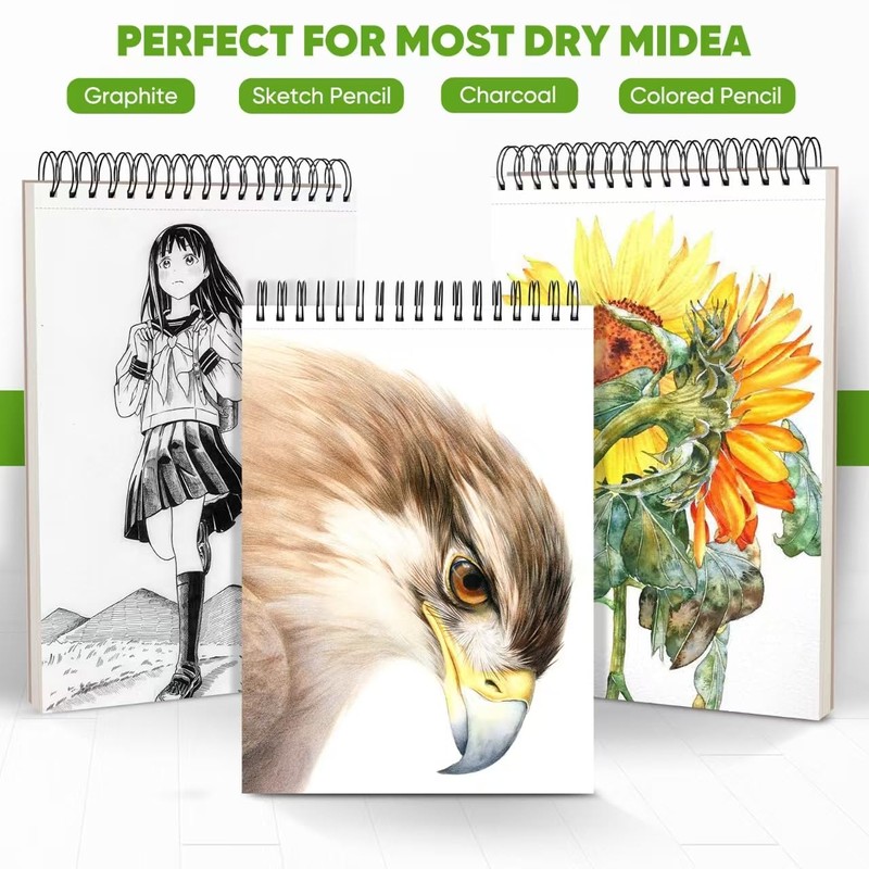 Soucolor 9" x 12" Sketch Book, 1-Pack 100 Sheets Spiral