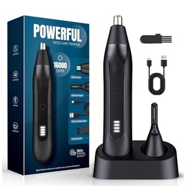 OMAMORI Nose Hair Trimmer for Men - 16000RPM Motor, LED Power Display, Portable Electric Ear & Eyebrow Grooming Kit, Nose Hair Cutter & Remover, Face & Body Clipper, Gift for Men, Black