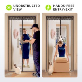 Fiberglass Magnetic Screen Door, Anti Mosquito Mesh Fly Curtain with Full Frame Hook&Loop Easy to Install Fiberglass Mesh Curtain Anti Mosquito (95x210 cm, Black)