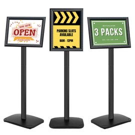 3Pcs Heavy Duty Pedestal Sign Holder for Display, 8.5 x 11 inches Adjustable Floor Standing Sign Holder with Weighted Base,Sign Stand for Indoor/Outdoor Advertising，Black