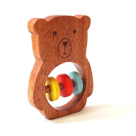 Shumee – Handmade Wooden Bear Rattle, Animal Shaped Wooden Baby Rattle and Teething Toy, Natural Wood and Beeswax Sealer - Ages 6mo+
