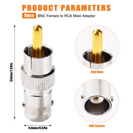 KUOQIY BNC Female to RCA Male Adapter, Metal BNC to RCA Phono Connector for CCTV Camera, Gold-Plated, Pack of 8