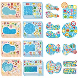 TIAMECH Make Your Own Summer Pool Stickers - 24 Sheets Swimming Pool Make A Face Stickers for Kids, Birthday Party Favors & Educational Classroom Rewards (Large Size 8.3 x 5.9in)