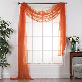 Decotex Sheer Voile Transparent Window or Event Decor Scarf Valance - Various Sizes & Colors (37" W x 216" L, Orange)