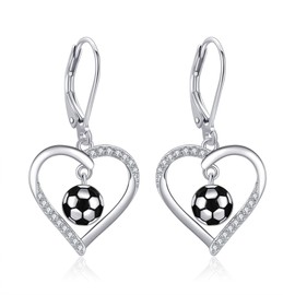 CUPENDA Fußball Ohrringe Sterling Silber Herz Fußball Ball baumeln Ohrringe Sportschmuck für Frauen Fußball-Fans