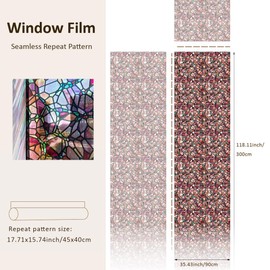 funlife Hand-Drawn Stained Glass Window Film, Double-Sided Thickened Static Cling Window Cling, Non-Adhesive Glass Windows Decor for Window Glass Door, 35.43"x118", Autumn Boho Cobblestones