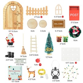Dalugo Gnome Door Accessory Set, Miniature Gnome Accessories, Christmas, Christmas Decoration with 2 m Fairy Lights, DIY Christmas Gnome Decoration for Children Gifts (27 Pieces)