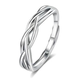 MOTIBACK Sterling Silver Adjustable Ring – Twist Knot Dainty Ring for Women, 925 Silver Thumb Rings, Minimalist Open Adjustable Finger Rings, Hypoallergenic Cubic Zirconia Jewelry