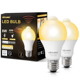 DiCUNO - Bombillas con sensor de movimiento para exteriores, equivalente a 60 W, foco LED de seguridad activada por movimiento del anochecer al amanecer, foco con sensor de movimiento corporal para