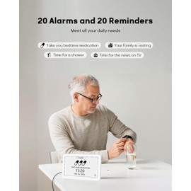 7 Inch Day Clock- 20 Alarm/Reminder Options, Clock with Day and Date for Elderly, Auto Dimming/DST, 12 Themes, Easy-to-Use Alarm Clock with Side Navigation Buttons, Digital Clocks for Seniors