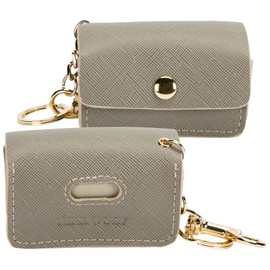 NINA WOOF Leather Poop Bag Holder- Versatile Vegan Leather Waste Bag Holder for Dog Poop, Accessories, & Leash, Reusable Pet Waste, Trash, Pet Diaper & Poop Bags Small Pouch Holder (Grey)