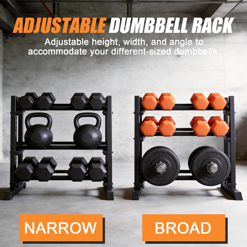 Dumbbell Rack 3-Tier Adjustable Dumbbell Rack Suitable for Dumbbells, Kettlebells,