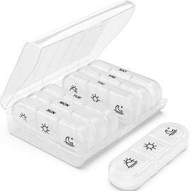 PULIV Weekly Pill Organizer 3 Times a Day, Portable Travel Pill Box 7 Day with Large Pill Containers, Light-Proof Pill Case for Vitamins, Medication, Supplements and Fish Oils (White)
