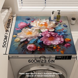 Nouiroy Flowers Washer Dryer Dust Cover Mat For Top Creative Washing Machine Dust Cover Pad Fast Drying Absorbent Mat Top Protector Mat for Kitchen Laundry Room (Canvas Peony, 23.6 * 19.7'')