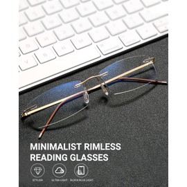 TERAISE Rimless Reading Glasses for Men Women, Lightweight Metal Clear Readers, Fashion Blue Light Blocking Computer Glasses Anti Eyestrain(4.0X)