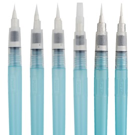 Kuretake Zig Water Brush Pen BRUSHS2O Long 6 Variety Set, for Watercolor Paint, Fude, Flat, Menso, Flexible Tips Assorted, for Professional, Artists, Made in Japan