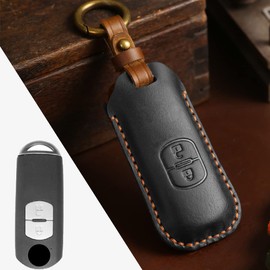 [Kinotaka] MAZDA Smart Key Case for Mazda Cars, Genuine Leather, CX3, CX7, CX8, CX9, RX8, MPV, Axela, Sport Atenza, Atenza Sedan, Atenza Wagon, New Demio 2 Button Leather Key Holder, Black
