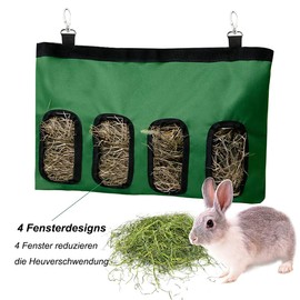 Rabbit Hay Bag Guinea Pig Feeding Station Feeder Small Animals Hay Bag Feeding Bag for Rabbit Chinchilla Hamster Small Animals (4 Windows, Pattern Black)
