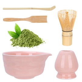 Matcha Set, Matcha Set Pink, Matcha Bowl with Pourer, Matcha Stirrer and Stand, Matcha Spoon, Teaspoon, 5-Piece Matcha Set Pink is the Best Gift for Matcha Lovers