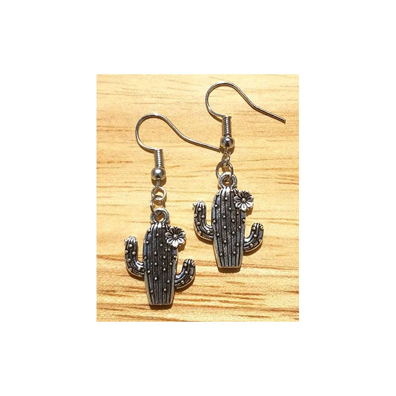 Silver Desert Cactus Dangle Earrings by Pashal