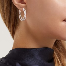 Medium Hoop Earrings Twisted Wide Huggie Made of 925 Sterling Silver with Sparkling Cubic Zirconia Round Cut Elegant Jewellery for Women Girls - Diameter: 25 mm, Width 5 mm, Metal, Cubic Zirconia