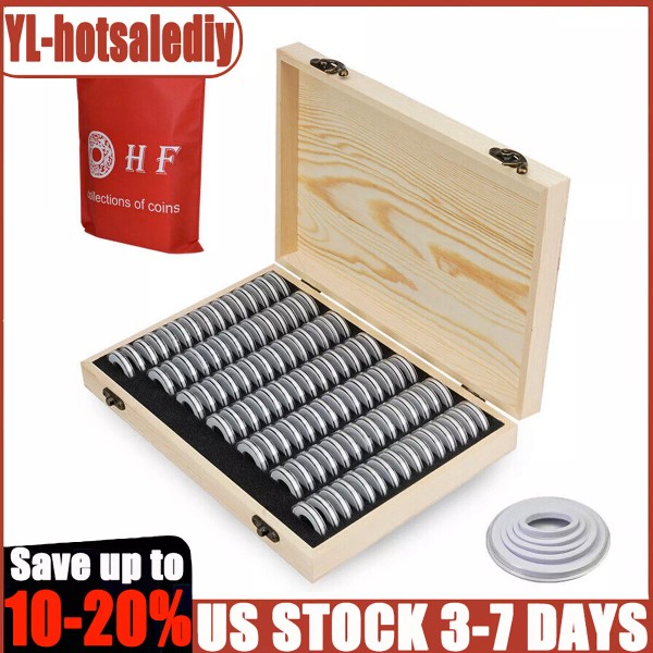 Unbranded 100 pcs Coins Capsules Storage Box with Wooden Case