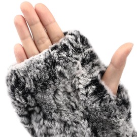 Geyoga 2 Pairs Winter Fur Gloves Rabbit Fur Mittens Knit Long Fingerless Gloves Warm Hand Muffs for Women Girls (Frost Black and Frost Red)