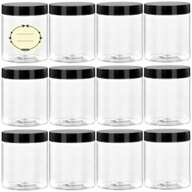 36 Pack 8 Oz Plastic Container Jars with Lids and Labels BPA Free, TUZAZO Empty Round Clear Cosmetic Containers Plastic Slime Jars for Lotion, Cream, Ointments, Body Butter, Travel Storage (36)