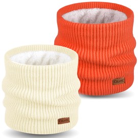 Oliumt Neck Warmer for men,Winter Neck Gaiters Face Scarf Women Windproof Warm Fleece Scarves Gaiter for Cold Weather (Beige/Orange)